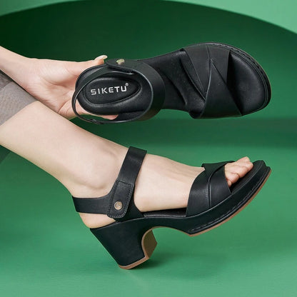 Women's Chunky Heel Sandals with Velcro Strap