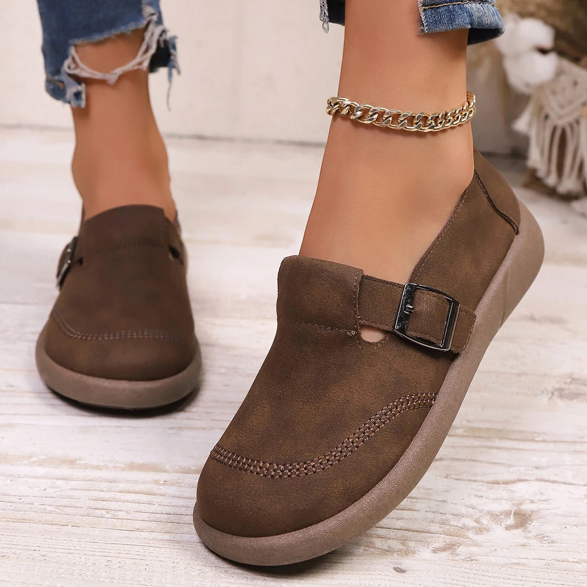 Women’s Casual Slip-On Buckle Shoes
