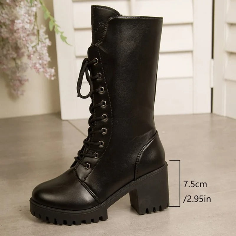 Women’s Lace-Up Block Heel Mid-Calf Boots