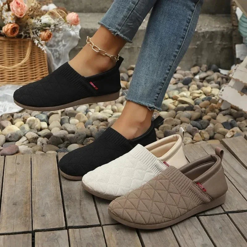 Women's Wide Toe Box Knit Flats Slip-On