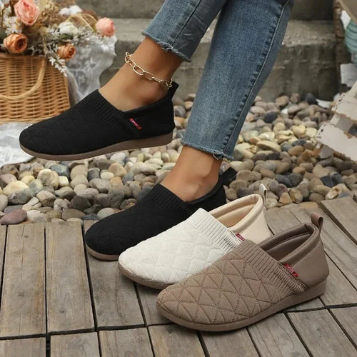 Women's Wide Toe Box Knit Flats Slip-On