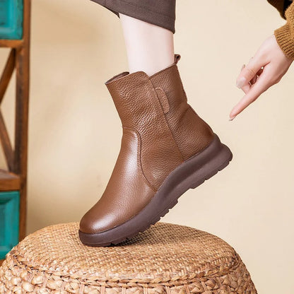 Women's Genuine Leather Ankle Boots with Cushioned Sole