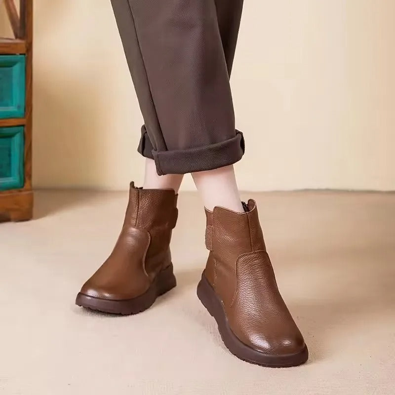 Women's Genuine Leather Ankle Boots with Cushioned Sole