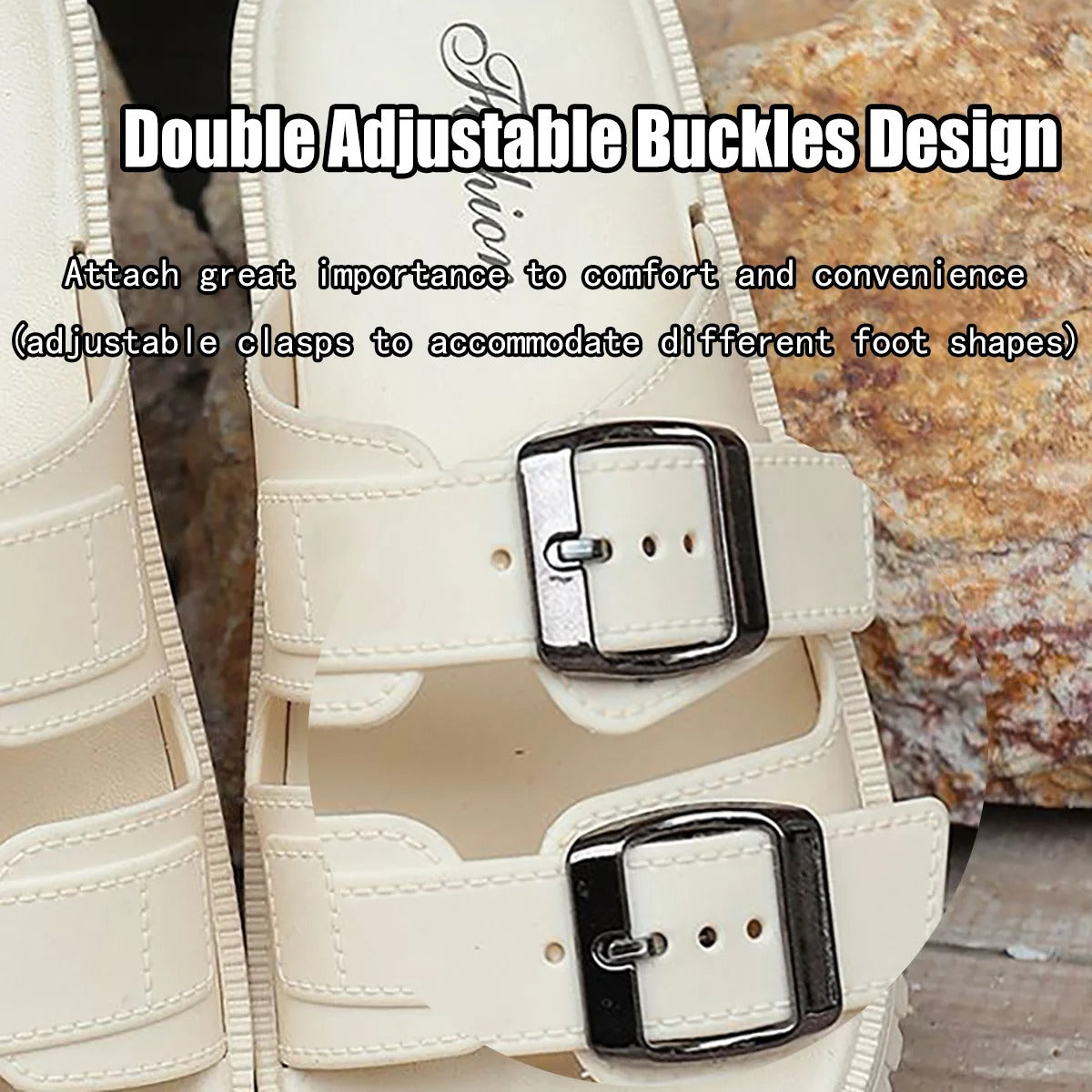 Women's Platform Slide Sandals with Double Buckle