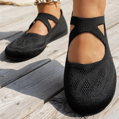 Women's Knitted Mary Jane Flats - Round Toe