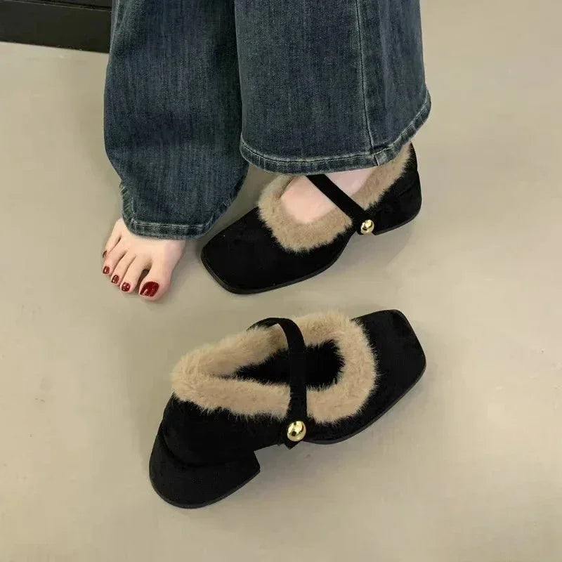Women's Furry Mary Jane Pumps