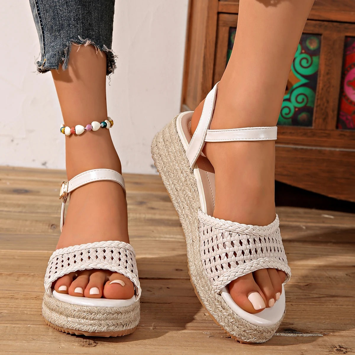 Women's Hollow Wedge Platform Sandals with Jute Outsole