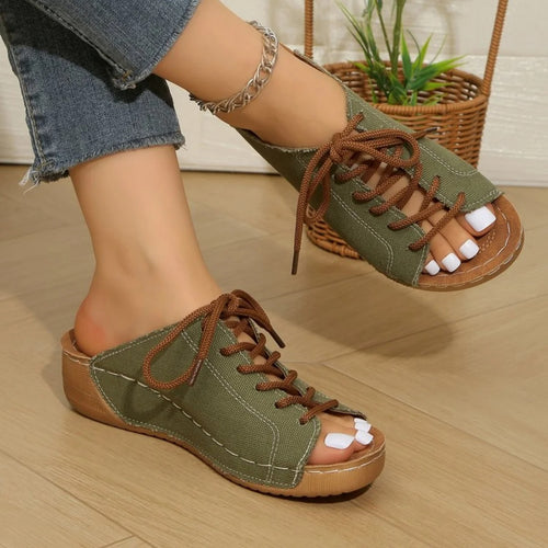 Women's Wedge Heel Sandals with Lace-Up Design
