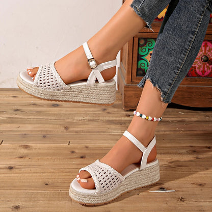 Women's Hollow Wedge Platform Sandals with Jute Outsole