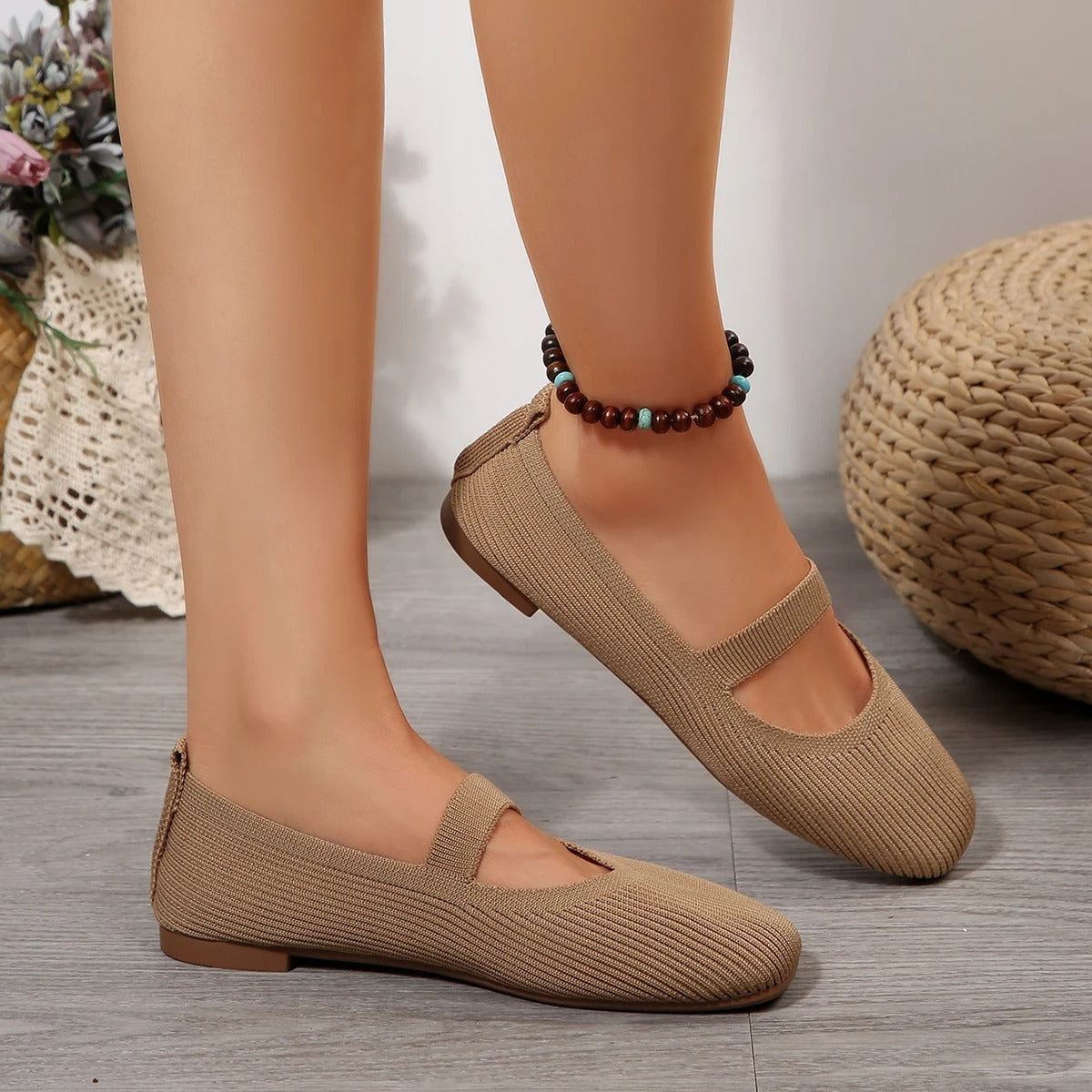Women's Knitted Square Toe Flat Shoes