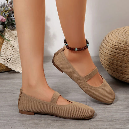 Women's Knitted Square Toe Flat Shoes