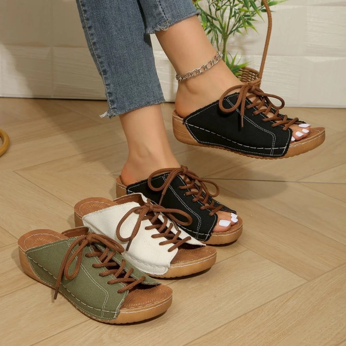 Women's Wedge Heel Sandals with Lace-Up Design