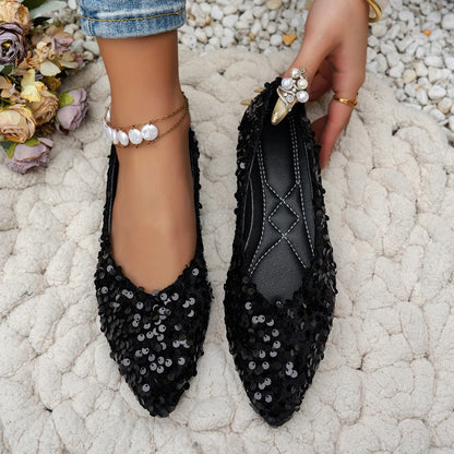 Women's Sequin Pointed Toe Flat Shoes
