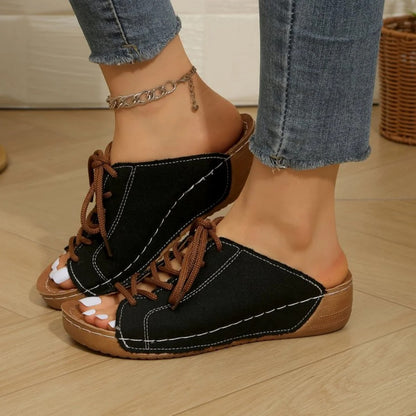 Women's Wedge Heel Sandals with Lace-Up Design