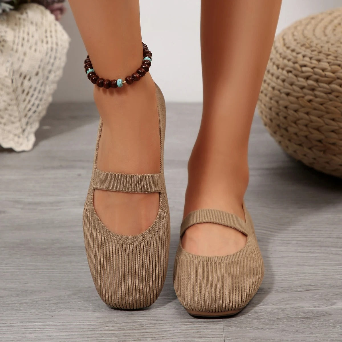 Women's Knitted Square Toe Flat Shoes