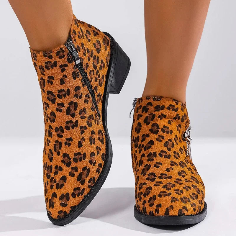 Women’s Leopard Print Suede Ankle Boots