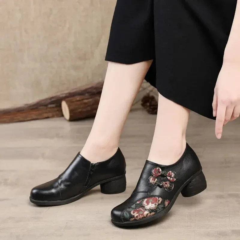 Women's Wide Toe Box Leather Pumps with Heel