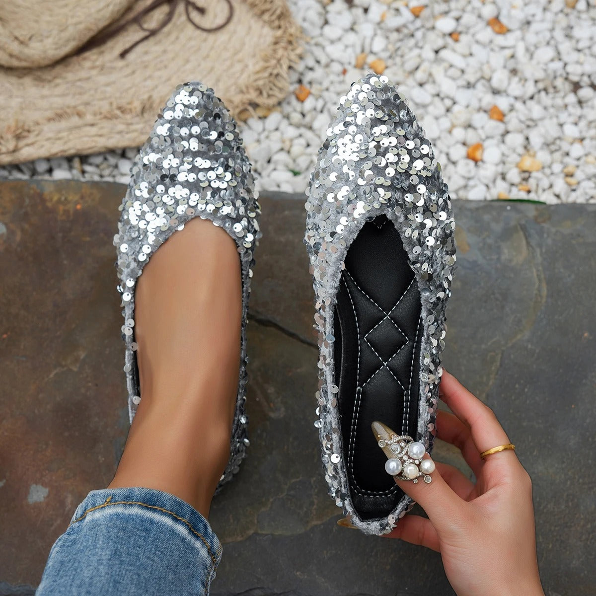 Women's Sequin Pointed Toe Flat Shoes