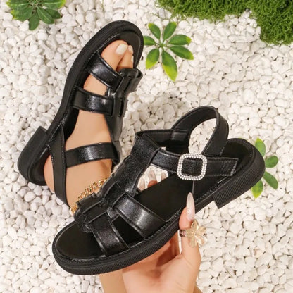 Women's Roman Style Low Heel Sandals with Buckle Strap