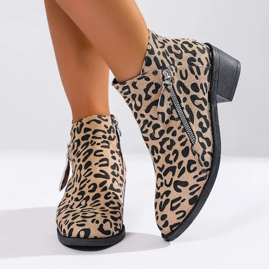 Women’s Leopard Print Suede Ankle Boots