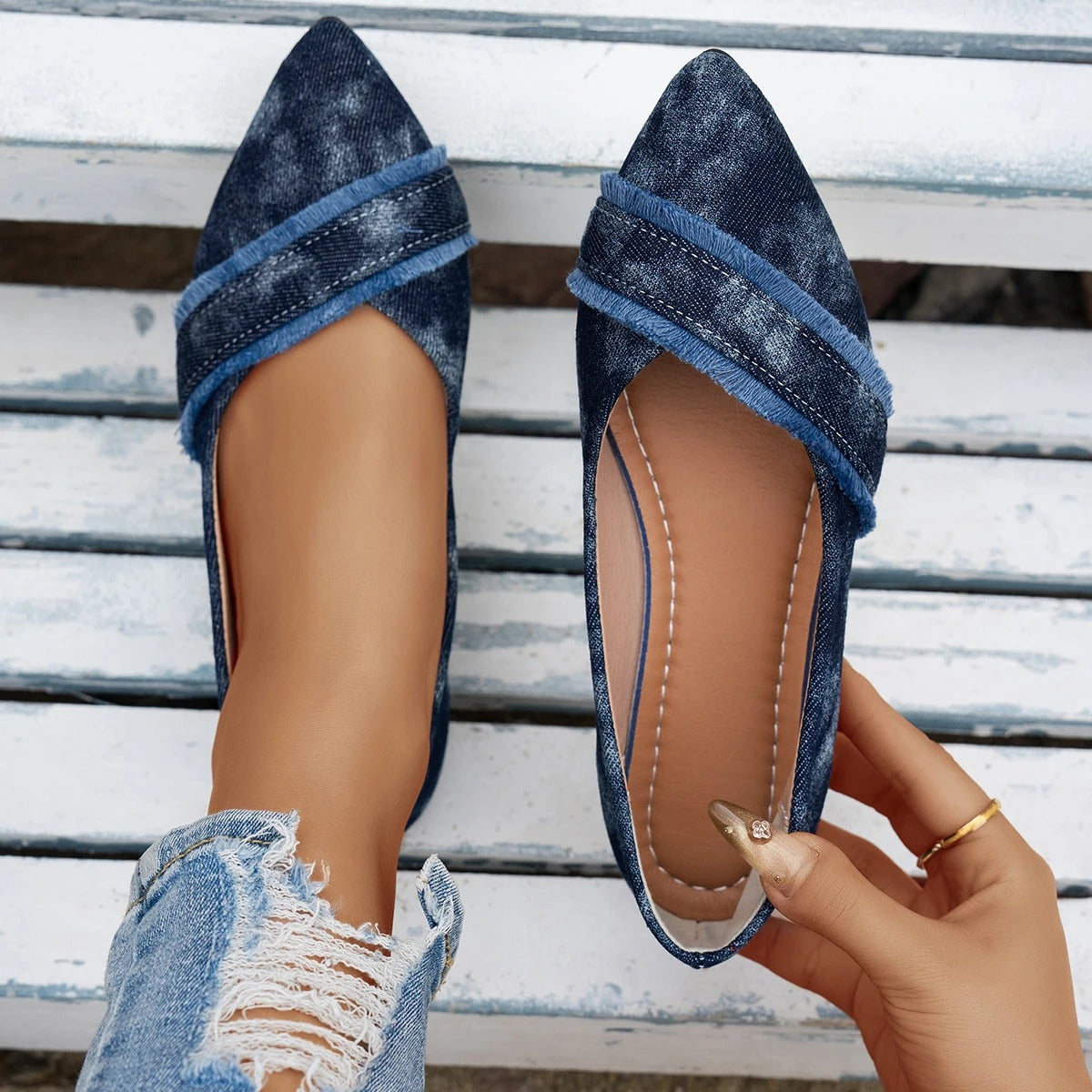 Women's Denim Pointed Toe Flats