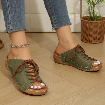 Women's Wedge Heel Sandals with Lace-Up Design