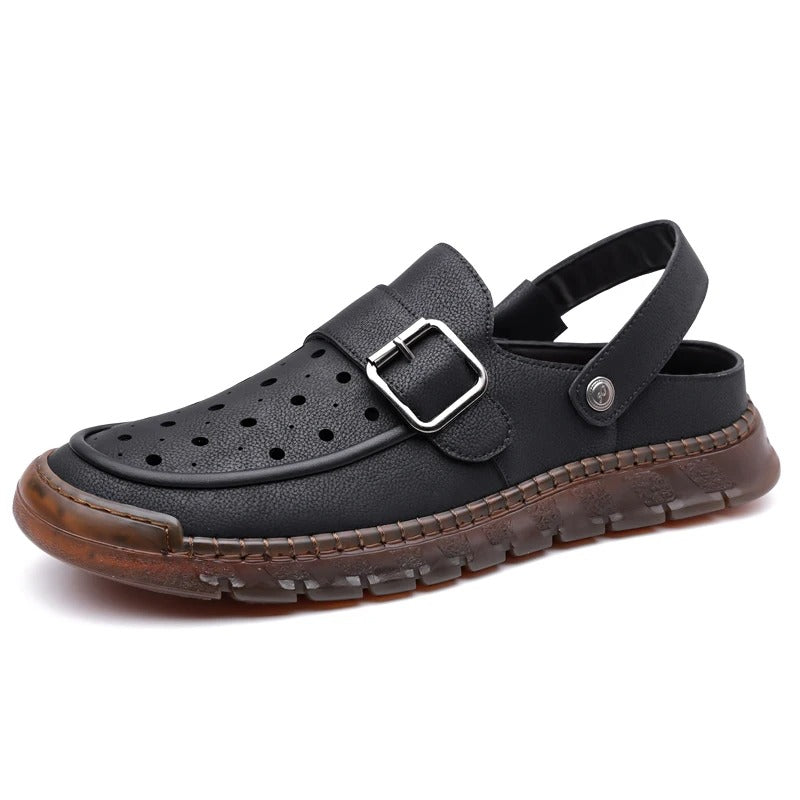 Men's Cowhide Leather Hollow Out Flat Sandals