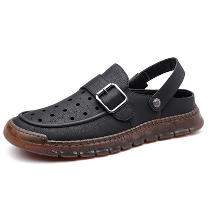 Men's Cowhide Leather Hollow Out Flat Sandals