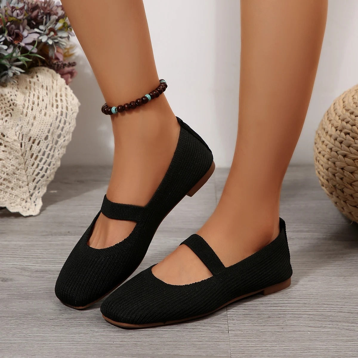 Women's Knitted Square Toe Flat Shoes
