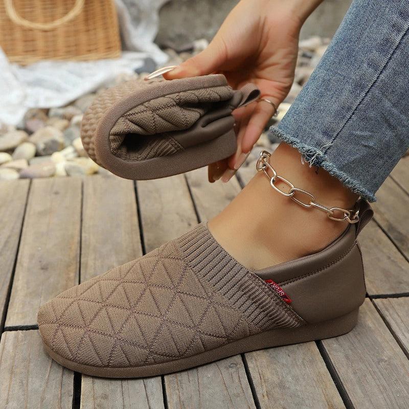 Women's Wide Toe Box Knit Flats Slip-On