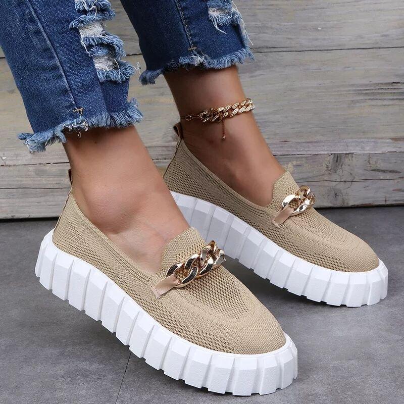 Women&#39;s Gold Chain Loafers for Comfy Walks - Blissful Shoes